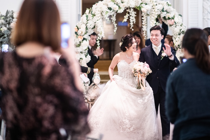 Couple's first march in at Fullerton Hotel Straights Ballroom
